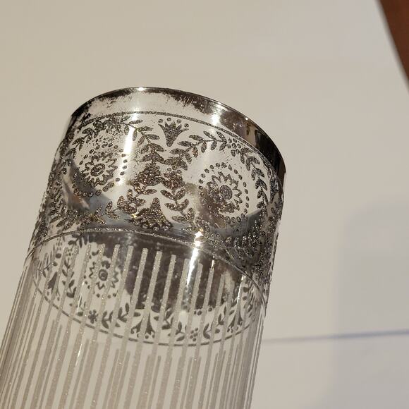 Set Of 2 Vintage Culver Tyrol Silver Highball Glasses Vertical Stripes - Picture 5 of 8